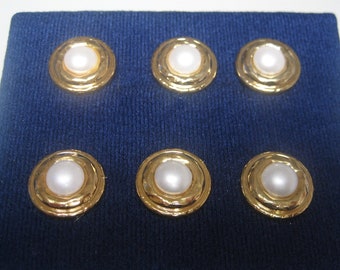 6x schicke Knöpfe - mit Öse - Gold mit Weiß - 17mm - Kunststoff - Buttons