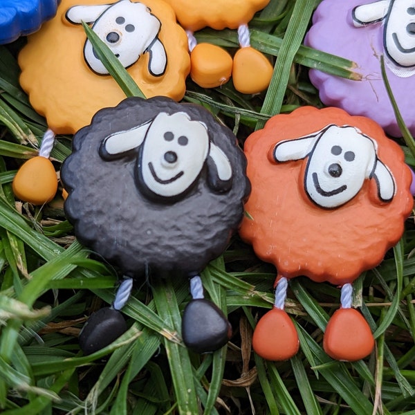 Colorful sheep with movable legs - cute children's buttons made of plastic