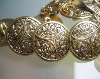 Beautiful metal buttons gold-colored flowers 15 mm traditional buttons