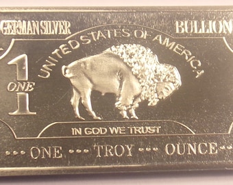 One Troy Ounce German Silver Buffalo Collector Bar