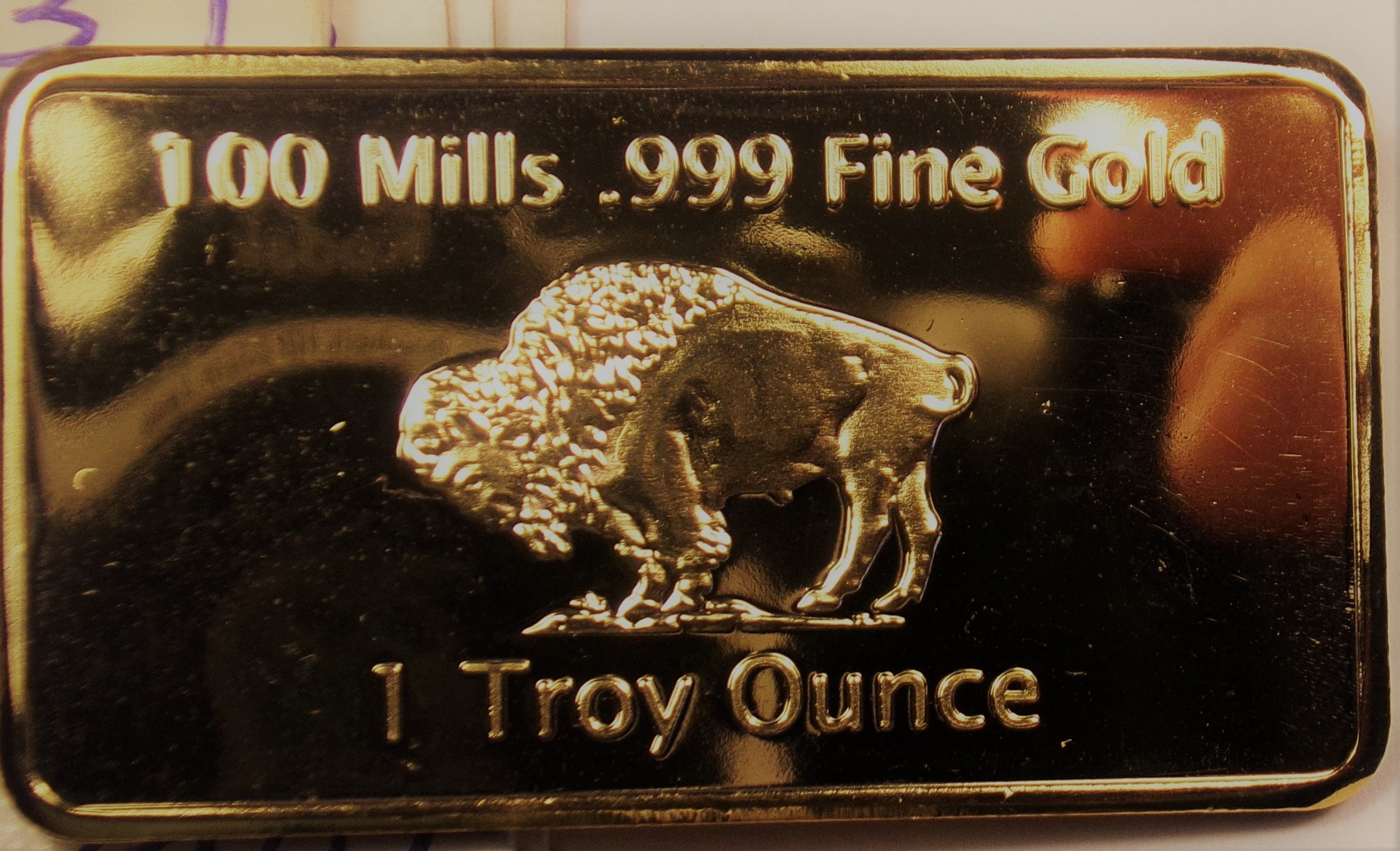 1 Troy Ounce 100 Mills .999 Gold Buffalo Bullion Bar - Etsy