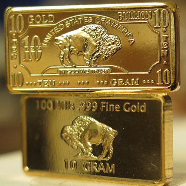 1 Ten Gram 100 Mills .999 Gold Buffalo Bullion Bar