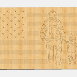 Firefighter Dad and Son US Flag Template CNC .c2d Downloadable File