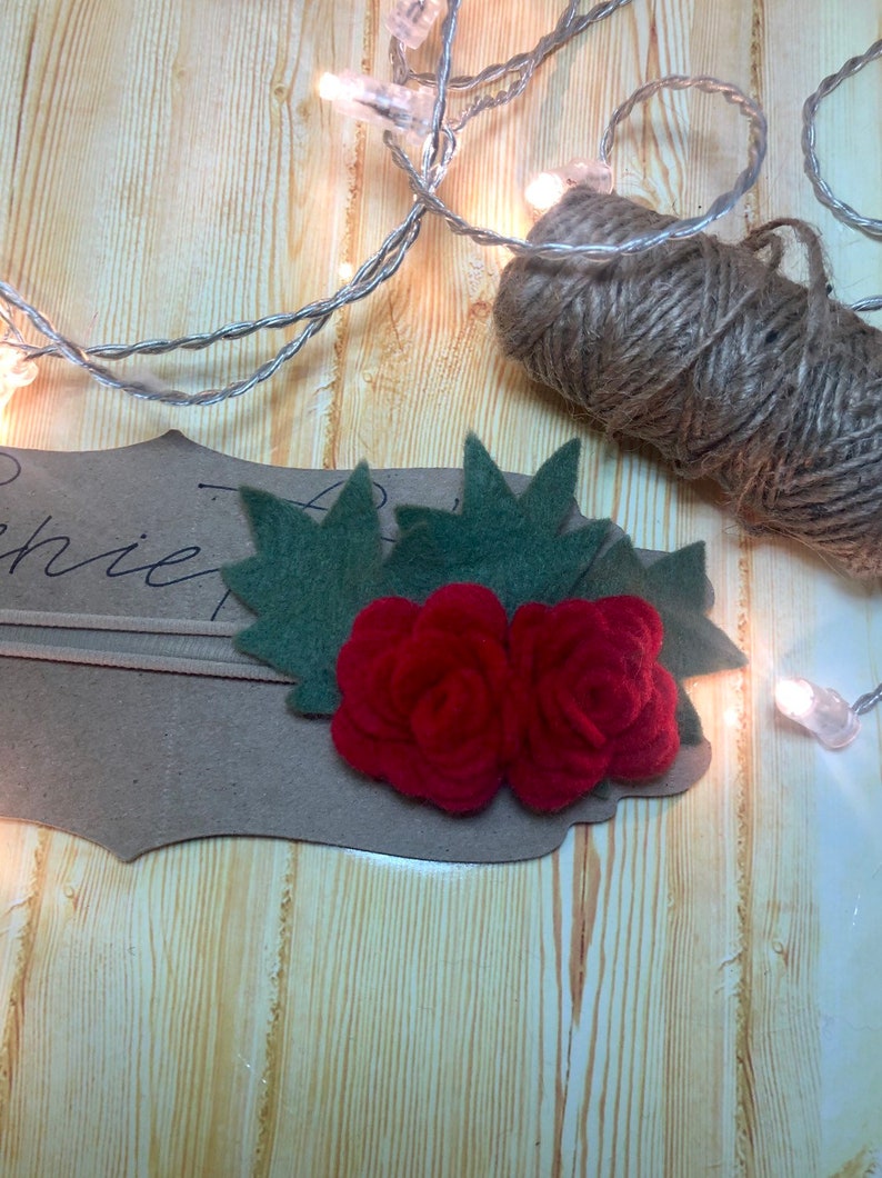 holly Floral headband nylon headband christmas felt flowers red felt