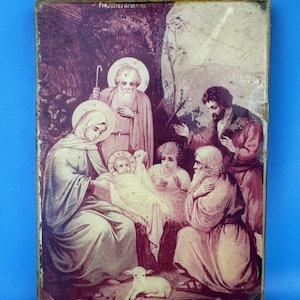 Orthodox Christian Icon – Nativity Scene on Wood – Vintage Religious Art 11x15 cm