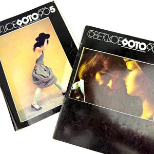 May include: Two vintage magazines, "Советское Фото" (Soviet Photo), are displayed. One features a woman in a dress and hat, the other a couple. The magazines have black covers with white text and images. The background is white.