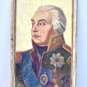Antique Portrait of General Mikhail Kutuzov Russian Military Oil Painting