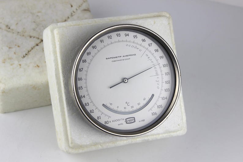 Square Barometer Vintage Soviet Aneroid Barometer Made in USSR 1974 Industrial Weather ...