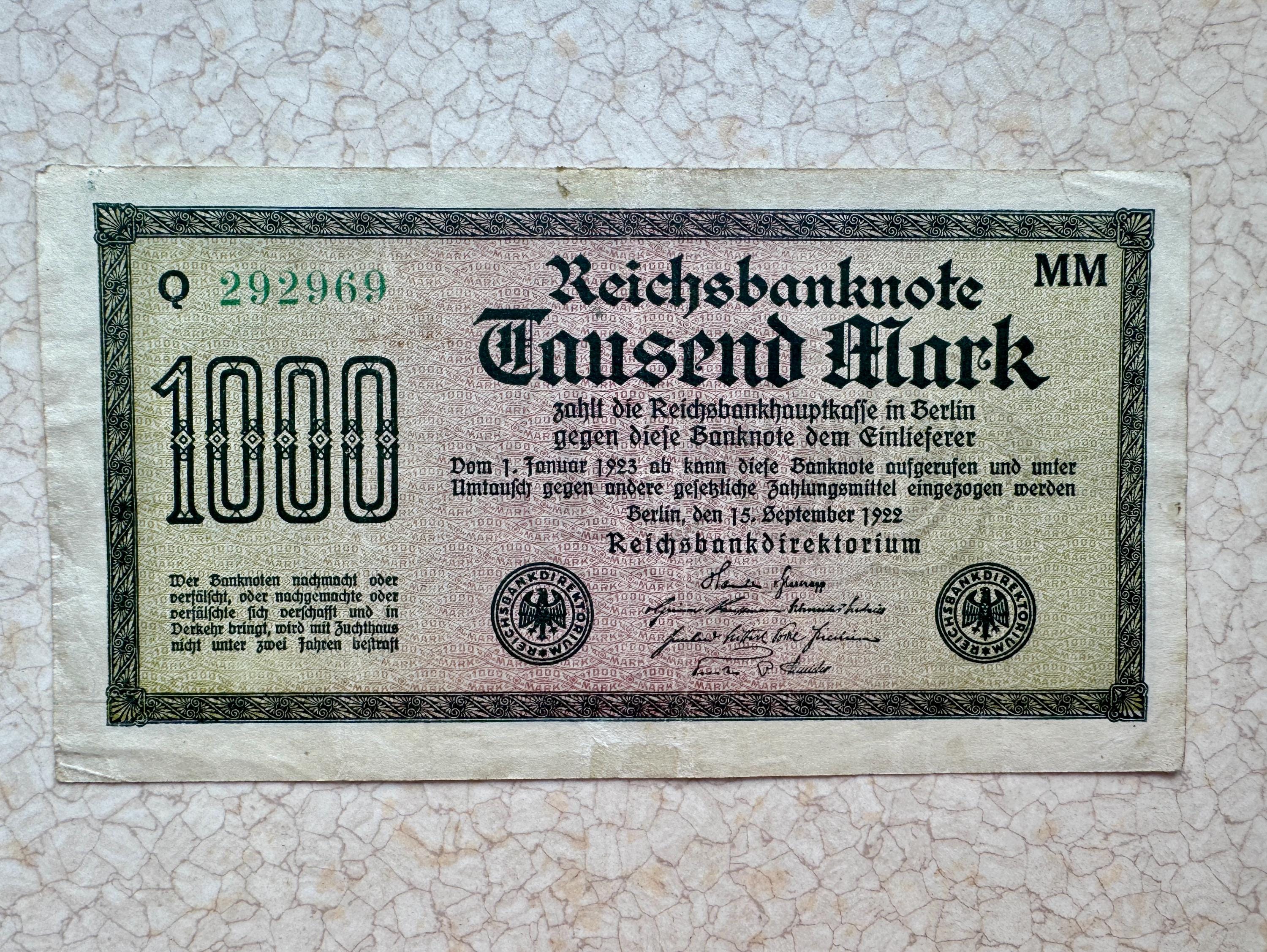 1000 reichsbanknote 1922 - Etsy 日本