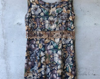 Vintage floral sleeveless dress | boho style dress | flare dress | women's small |