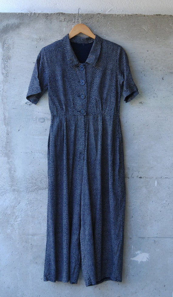 Navy Polka Jumpsuit with Neon Belt