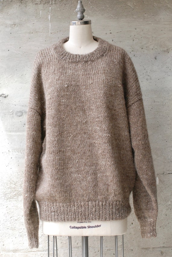 beige pure wool handmade pullover sweater / handma