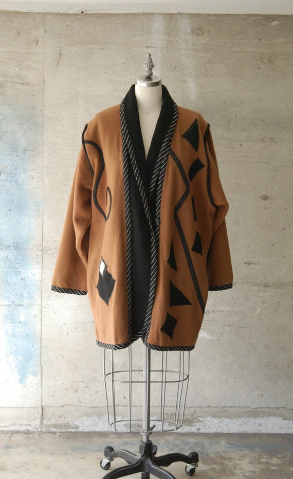 Vintage Lynn Murray Wool Felt Coat | Abstract Patc