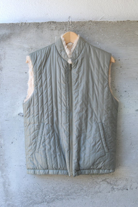 Nylon and faux fur reversible vest | fur vest | kh