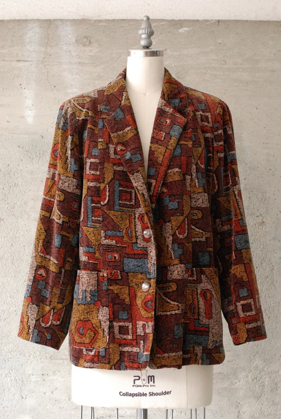 textured velvet jacket / geometric pattern / blaze