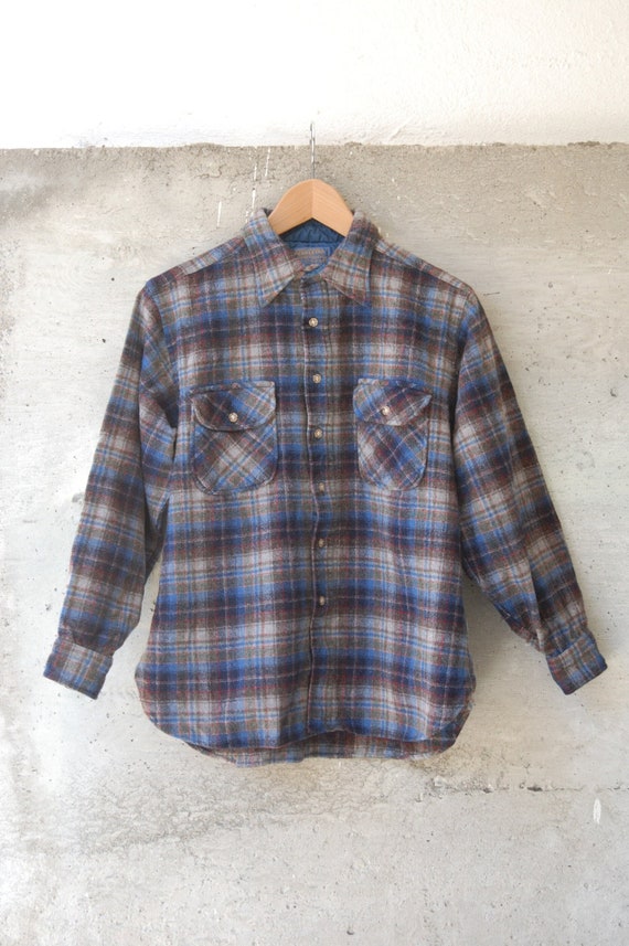 Pendleton plaid wool shirt | brown & blue plaid | 