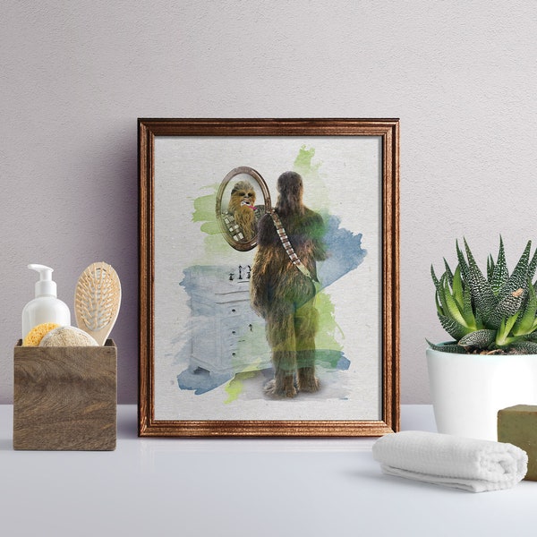 Spa Wars Bathroom CHEWY Brushing His Teeth, SpaWars Art Print UNFRAMED,  Funny Kids Bathroom Decor