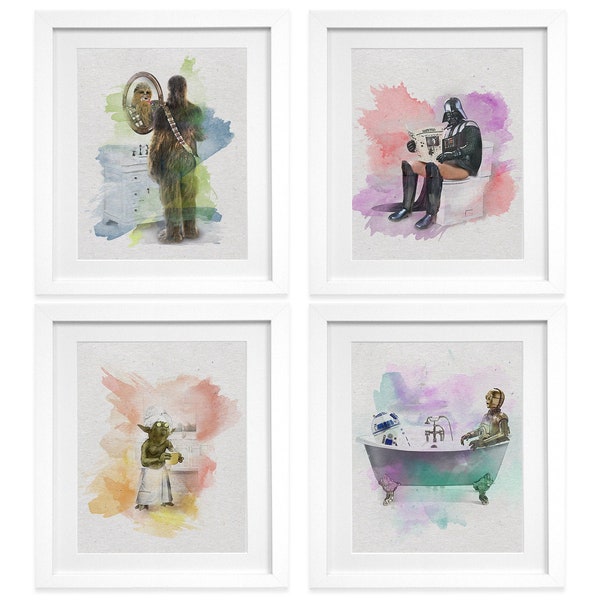 Star Wars BATHROOM Wall Art PRINT SET of 4, Funny Bathroom Art, Kids Bathroom Art