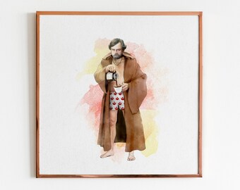 Arte de cocina de Star Wars: Impresión de acuarela de Jedi Morning, Luke Skywalker tomando café