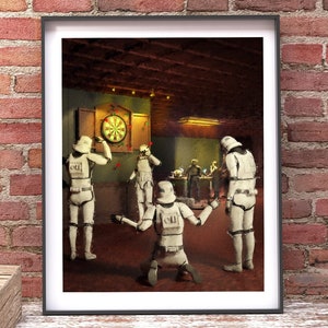 MAN CAVE Art Print, Storm Trooper Playing Darts Art, Funny Mens Office Decor,  Funny Gift for Boss, Game Room Art, Man Cave Decor