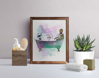 Spa Wars BATHROOM, Droids in the Bathtub, Spa Wars Art Prints, Spa Wars Bathroom Decor,  Kids Bathroom Art