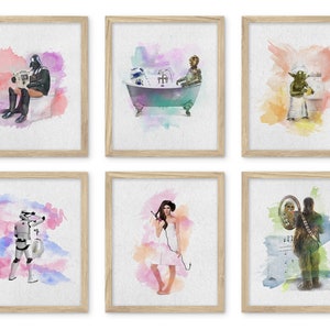 Spa Wars BATHROOM ENTIRE Print Set of 6, Kids Bathroom Art, Funny Bathroom Art, Bathroom Wall Decor