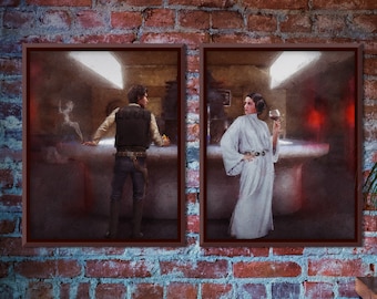Láminas de arte de Star Wars: Han y Leia, Cantina a medianoche, juego de 2