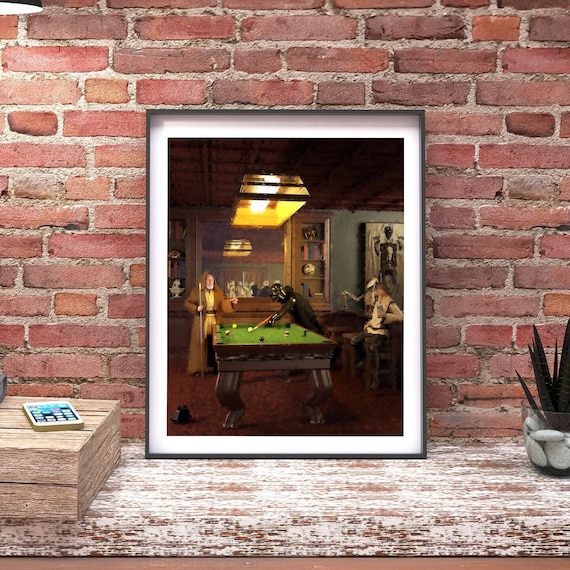 Darth Vader Playing Pool Art Print, Darth Vader Pool of the Fates Art, Mens Office Decor, Funny Gift for Boss, Game Room Art, Man Cave Decor
