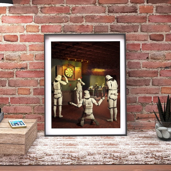 MAN CAVE Art Print, Storm Trooper Playing Darts Art, Funny Mens Office Decor,  Funny Gift for Boss, Game Room Art, Man Cave Decor