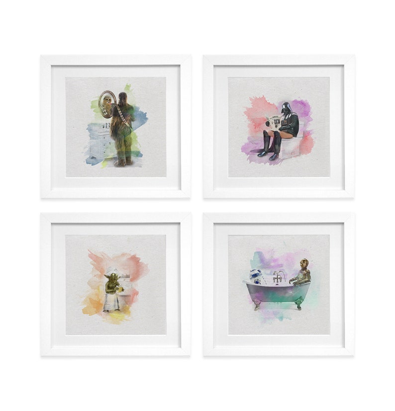 Spa Wars BATHROOM Wall Art PRINT SET of 4 Funny Bathroom Art Etsy