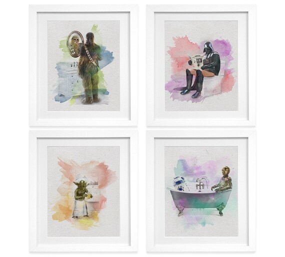 Star Wars Bathroom Wall Art Decor Print Set Pick 4 Yoda Darth Vader Storm Trooper Chewbacca C3po R2d2 Princess Leia
