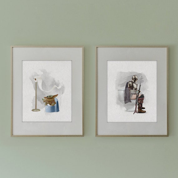 Funny Bathroom Print Set of 2, Mandalorian Bathroom Art, Kids Bathroom Decor, Funny Bathroom Art