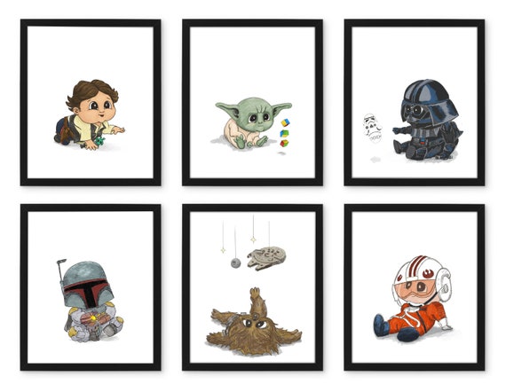 Star Wars Baby Nursery Art Print Set: Hand-Drawn Character Prints