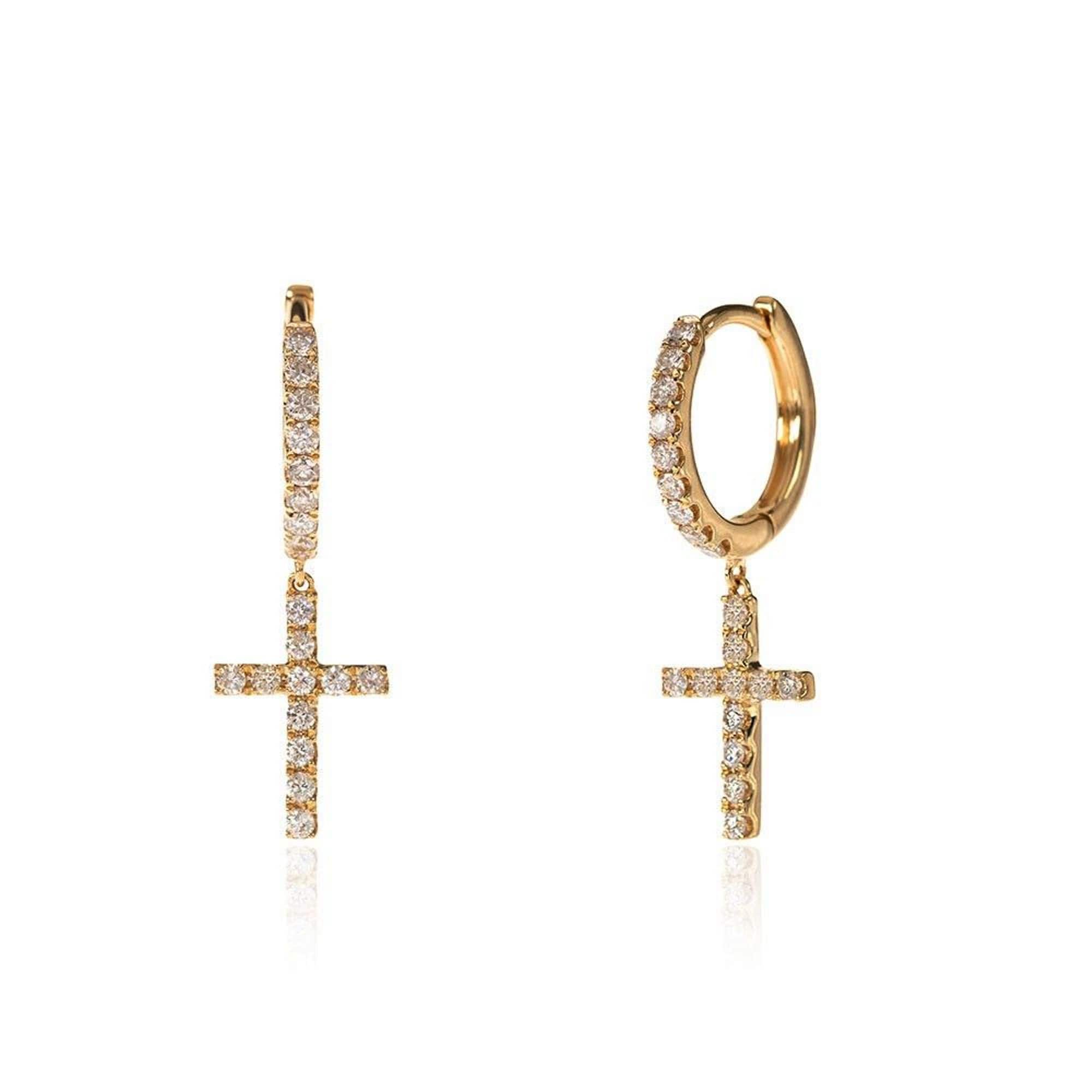 Diamond cross earrings 18K gold earrings diamond earrings Etsy