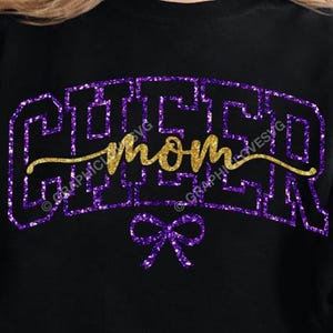 Cheer Mom Svg Png Purple Bow Dtf file, Glitter Purple Gold, Glitter Purple Silver, Cheerleader Mom, Cheer Mom Shirt Iron On Png (4 Color Glitter/Plain Files Included)