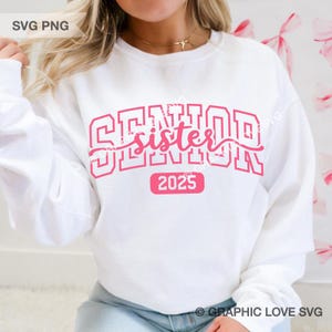 Ältere Schwester 2025 svg Png, Abschluss-Hemd Aufbügeln Png, pink, lila, weiß, Klasse von 2025 svg, ältere Schwester 2025 Sublimation Png