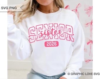 Senior Sister 2026 Svg Png, Graduation Shirt Iron On Png, Pink Purple White Black, Class of 2026 Svg, Senior Sister 2026 Sublimation Png