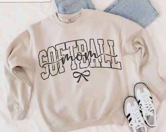 Softball Mom Svg Png, Cute Chic Bow Varsity Softball Shirt Sublimation Files, White Brown Black
