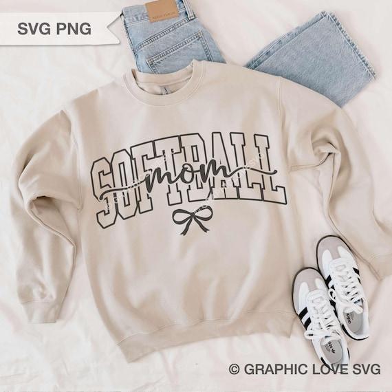 Softball Mom Svg Png, Cute Chic Bow Varsity Softball Shirt Sublimation Files, White Brown Black