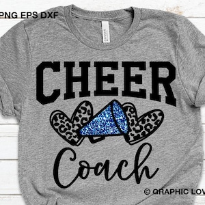 Cheer Coach Svg, Leopard Glitter Cheerleader Svg, Leopard Heart Svg, Cheer Group Shirts Svg, Basketball Football Blue Sublimation Png