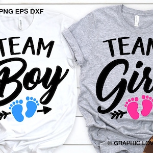 Svg de niño de equipo, Svg de niña de equipo, Svg rosa o azul, Svg de niño o niña con huella, Revelación de género, Anuncio de bebé Descarga digital Svg Dxf Png Eps
