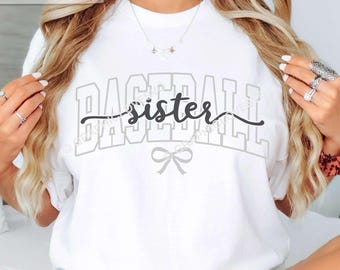 Baseball Sister Svg Png, Cute Chic Bow Varsity Baseball Shirt Sublimation Files, Black, White