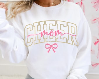 Cheer Mom Svg Png Bow, Gold Silver Pink Black White Cheerleader Mom Sublimation (4 Color Files Included)