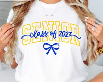 Senior 2027 Svg Png Class Of 2027 Bow Graduation Shirt Iron On Sublimation Design Blue Gold Yellow