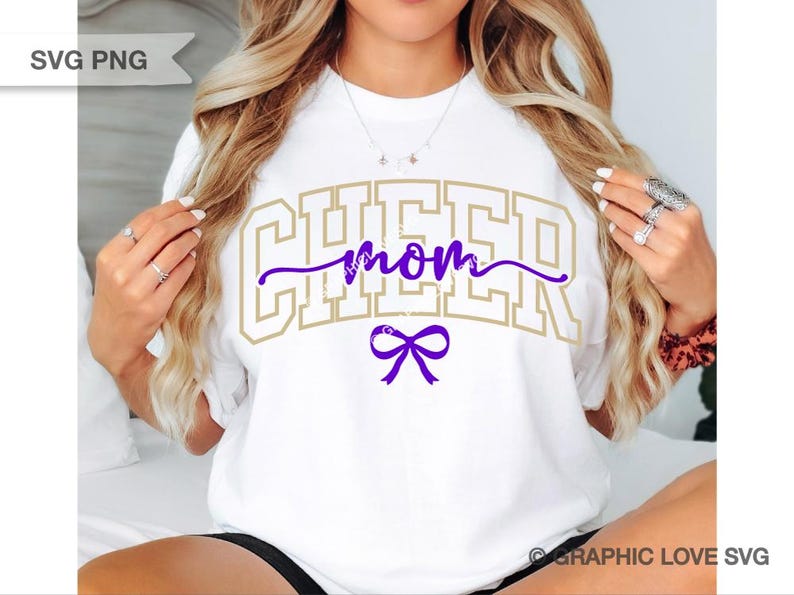 Cheer Mom Svg Png Purple Bow Dtf file, Glitter Purple Gold, Glitter Purple Silver, Cheerleader Mom, Cheer Mom Shirt Iron On Png (4 Color Glitter/Plain Files Included)