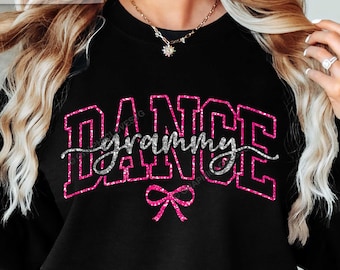 Dance Grammy Svg Png, Pink Silver Glitter Bow Dance Shirt Iron On Sublimation Design
