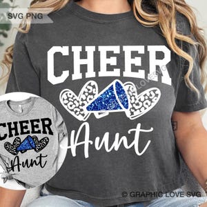 Cheer Aunt svg Png, Cheerleader Tante svg, Leopard Cheer Aunt Png, blauer Glitter, Gepard Cheer Aunt Shirt Eisen auf Png, Tante Sublimation