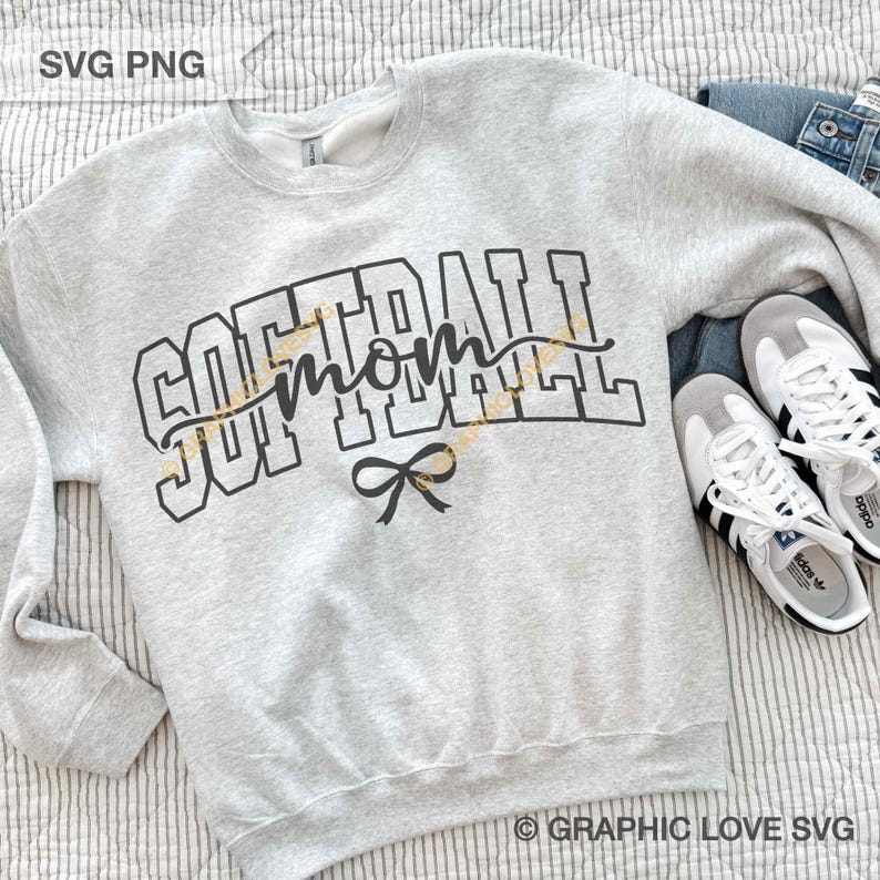 Softball Mom Svg Png Dtf File, Cute Chic Bow Varsity Softball Shirt Sublimation Iron On Png, White Brown Black