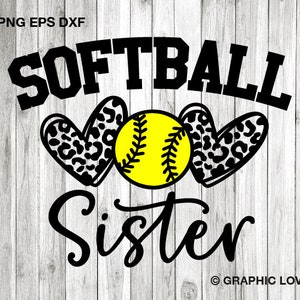 Soeur du softball Svg Png, soeur du softball coeur léopard Svg, soeur du softball chemise fer sur png, soeur du softball Png, sublimation, Cricut