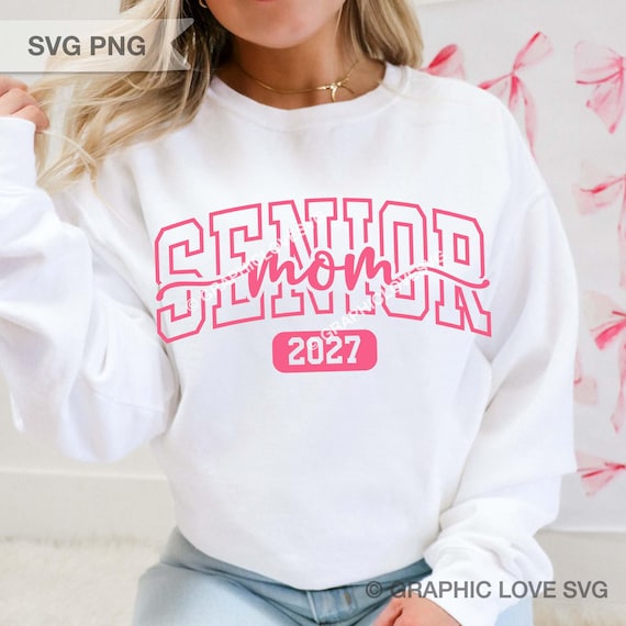 Senior Mom 2027 Svg Png, Graduation Shirt Iron On Png, Class of 2027 Sublimation, Pink, Black, White